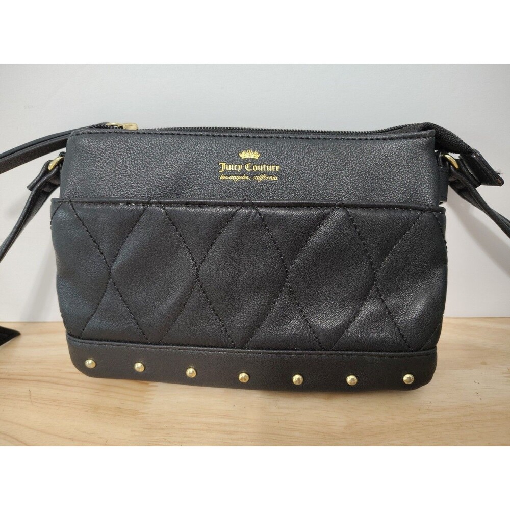 Juicy Couture Black Purse Quilted Puffer Hand Bag Small Cross Body Strap Pockets